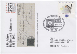 2148 Tag Der Briefmarke, Schmuck-Brief SSt Heidelberg Baden Nr. 1 - 15.7.2001 - Poste