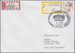 Sonder-R-Zettel 4150 Krefeld Rang-3-Ausst. 1993, R-Bf SSt Krefeld 24.4.1993 - R- & V- Vignetten