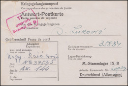 Kriegsgefangenenpost Antwort-PK An Stalag IX B Aus Frankreich - Feldpost World War II