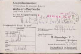 Kriegsgefangenenpost Antwort-PK Aus Frankreich 8.3.43 An Stalag VI D In Dortmund - Feldpost 2e Guerre Mondiale