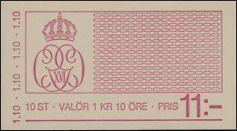 Markenheftchen König Carl XVI. Gustaf 1,10 Kr. Rot 10x 902D, ** - Ohne Zuordnung