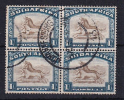 South Africa: 1930/44   Wildebeest   SG48cw     1/-    [Wmk Inverted]  Used Block Of 4 - Usados