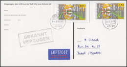 Eine PSo 54 ET-O KREFELD 24.8.98 Ins Ausland, Mit Set-Quittung Vom Ersttag - Postkaarten - Ongebruikt