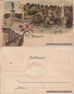 Dortmund Litho AK Ua Denkmal, Kronenburg Schwanenteich Und Kaiserstraße 1901 - Dortmund