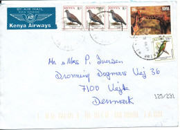 Kenya Cover Sent Air Mail To Denmark Topic Stamps BIRDS (the Giraffe Stamp Is Damaged) - Kenya (1963-...)