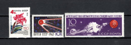 USSR Russia 1962 Space, Sputnik 1 5th Anniv., Vostok Flower, Mars 1, 3 Stamps MNH - Rusland En USSR