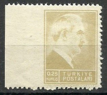 Turkey; 1944 2nd Inonu Issue 0.25 K. ERROR "Imperforate Edge" - Ungebraucht