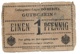 WW1 German POW Prisoner Of War Camp Coupon Gutschein Gefangenen Lager Döberitz 1 Pfennig - 1914-18