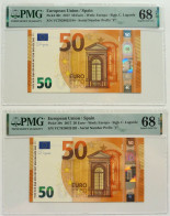 •Q-B• EUROPEAN UNION • SPAIN 2 X 50 EURO 2017 • LAGARDE • P 30 V • PMG 68-68 GEM UNC - 50 Euro