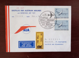 Österreich 1969. Erstflug AUA Mit Boeing Jet 707 Von Wien Nach New York Mit R Zettel Und P.restante Zurück An Absender. - Primi Voli