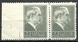 Turkey; 1944 2nd Inonu Issue 1 K. ERROR "Imperf. Edge" - Ungebraucht
