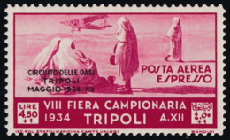 ITALY ITALIA TRIPOLITANIA 1934 ESPRESSO AEREO 4,50+1 LIRA (Sass. 40) NUOVO INTEGRO OFFERTA - Tripolitaine