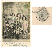 Enfants Trois Filles, Ces Fleurs Et Nos Meilleurs Baisers Fantaisies Fête N 497_1912 REBECQ 25 XI Timbre 1c_CPA-TTB - Groupes D'enfants & Familles