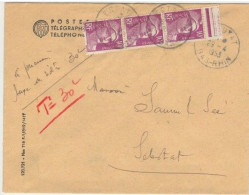 Lsc De SELESTAT Avec 10 F. Gandon Yt 811 X 3 Utilisé Comme Timbre Taxe 29/4/53 - 1859-1959 Lettres & Documents