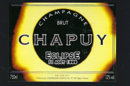 Etiquette Champagne Brut éclipse 11 Aout 1999  Chapuy Oger Marne 51 Avec Sa Collerette - Champan