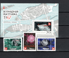 USSR Russia 1967 Space, Expo '67 Montreal Set Of 3 + S/s MNH - Rusland En USSR