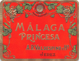 00093 "MALAGA PRINCESA - A.R. VALDESPINO Y HO - JEREZ" ETICH ORIG II QUARTO XX SECOLO - Autres & Non Classés