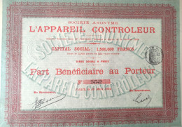 S.A. L'appareil Contrôleur  (1894!) - Paris - Sonstige & Ohne Zuordnung