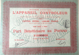 S.A. L'appareil Contrôleur  (1894!) - Paris - Andere & Zonder Classificatie
