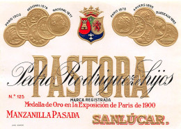 00095 "PASTORA - PEDRO RODRIGEZ HYOS - MANZANILLAPASADA - SANLUCAR - MEDALLA DE ORO PARIS 1900" ETIC II QUARTO XX SECOLO - Other & Unclassified
