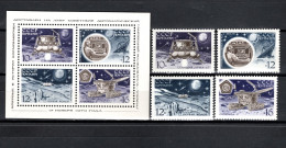 USSR Russia 1971 Space, Luna 17 Set Of 4 + S/s MNH - Rusland En USSR
