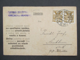 KARTE Mnichovo Hradiště - Neveklovice 1922 Spořitelna // P8202 - Brieven En Documenten