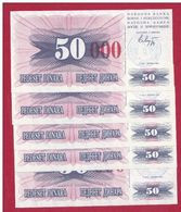 BOSNIA And HERZEGOVINA 5x  50.000 Dinara 24.12.1993 UNC Pick 55h   Handstamp Sarajevo - Bosnien-Herzegowina