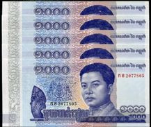 CAMBODIA 1000 Riels 2016 UNC P67 5 Pieces - Cambodia