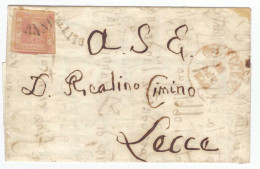 Lettre Italie Naples Timbre N°2 Griffe Annulato Cachet Rouge Lecce 1860  , Cover Letter Brief - Napoli