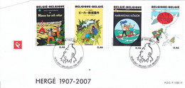 B01-389 Bloc 143 FDC P1592 VI 3653 3654 3655 3656 1907 2007 Tintin Kuifje 4 Albums Hergé 19-05-2007 Bruxelles 1000 Bruss - 2001-2010