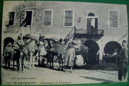 Cpa LIBAN . BEYROUTH Animée , CHAMEAUX DE TRANSPORT DE MARCHANDISES  . 1921 . BEIRUT TRANSPORT OF GOODS BY CAMELS OLD PC - Lebanon