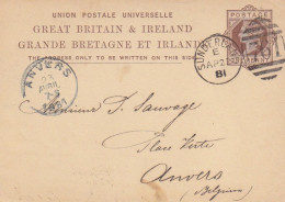 Entier GB Et Irland One Penny Brun "Victoria" Obl. Sunderlan 761 Le 22 AP 81 Pour Anvers - Postwaardestukken