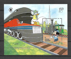Disney Antigua & Barbuda 1989 Train - Donald - Mickey MS MNH - Disney