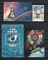 USSR Russia 1982/1983 Space, Sputnik, Saljut 7, World Communication Year, Cosmonautic Day Stamp + 3 S/s MNH - Rusia & URSS