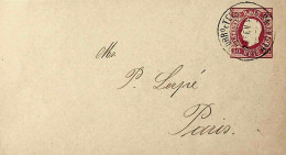 189? Portugal Sobrescrito Inteiro D. Luís Fita Direita 50 R. Rosa Enviado De Alcains Para Paris, França - Postal Stationery