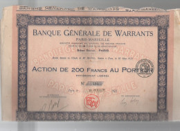 Paris  Action De 200f Au Porteur BANQUE GENERALE DE WARRANTS  1925 (M7155) - Otros & Sin Clasificación