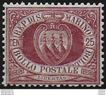 1890 San Marino 25c. Lacca Bc MNH Sassone N. 5 - Andere & Zonder Classificatie