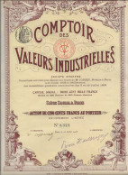 COMPTOIR DES VALEURS INDUSTRIELLES - ACTION  ILLUSTREE DE CINQ CENTS FRANCS  -ANNEE 1908 - Banque & Assurance