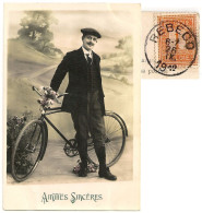 Vélo Cycliste Amitiés Sincères Un Homme_1913 REBECQ 26 IX Timbre 1c (VV PELLENS)_Union Postale Universelle_CPA-TTB - Hombres