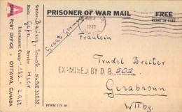 1943 P.O.W. , PRISONER OF WAR MAIL , OTTAWA - GERABRONN , T.P.  CIRCULADA , CENSURA - Covers & Documents
