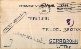 1942 P.O.W. , PRISONER OF WAR MAIL , OTTAWA - GERABRONN , SOBRE CIRCULADO , DOBLE CENSURA - Lettres & Documents