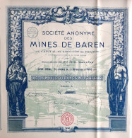 Société Anonyme Des Mines De Baren - Paris - 1928 - Action Au Porteur (deco !) - Mijnen