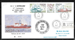 122 - Y&T PA113A Triptyque "Astrolabe" Sur Pli Illustré Recommandé FDC Du 1.1.1990 Terre Adélie. Arrivée 6.2.1990. - Brieven En Documenten