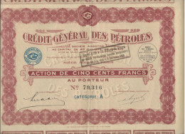 CREDIT GENERALE DES PETROLES - ACTION DE CINQ CENTS FRANCS - ANNEE 1926 - Petróleo
