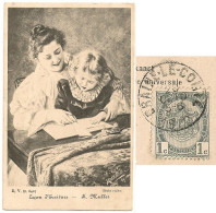 Ecole Leçon D'écriture Illustrateur Karl Mûller DVD 6407 Hog.1900_Braine-le-Comte 1902 Timbre 1c_Adr Rebecq_CPA-TTB - Scuole