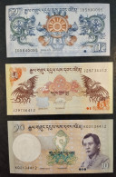 Bhutan  - 1 (2013) P27b + 5 (2015) P228c + 10 (2013) P29b Ngultrum - UNC - Bhután