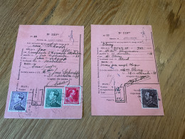 Belgique N°428, 431, 433, 434 Sur 2 Documents De La Poste De Lodelinsart (1938/1939) - Briefe U. Dokumente