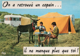 CPM - P - ANE - CAMPING - HUMOUR - ON A RETROUVE UN COPAIN....IL NE MANQUE PLUS QUE TOI ! - Donkeys