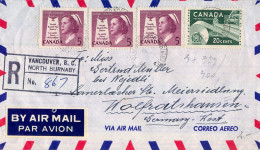 1958 VANCOUVER - NORTH BURNABY - WOLFRATSHAUSEN , SOBRE CERTIFICADO , CORREO AÉREO , TRÁNSITO MONTREAL - Cartas & Documentos
