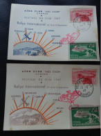 2 Cartes Rallye Aérien Cannes 1947 Et Festival Du Film (numérotée 365 Et 710/1000) - Meetings